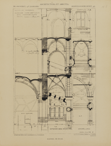 301107 Doorsneden, plattegronden en aanzichten van de constructie van de gewelven van de noordoostelijke vleugel van ...